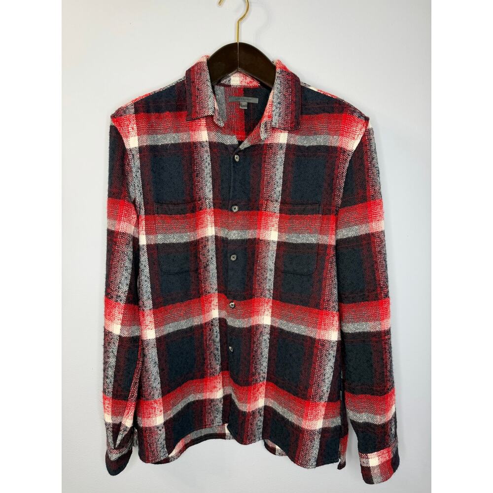 John Varvatos Farron Wool Flannel Plaid Button-Up Long-Sleeve Shirt Sz M - Picture 3 of 12